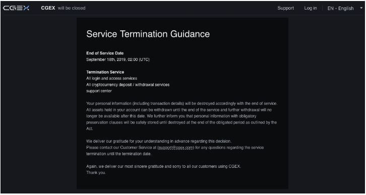 CGEX Will Shut Down Its Service